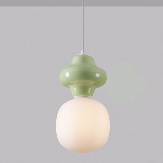 Lampada a sospensione di ceramica verde pastello vetro bianco moderna