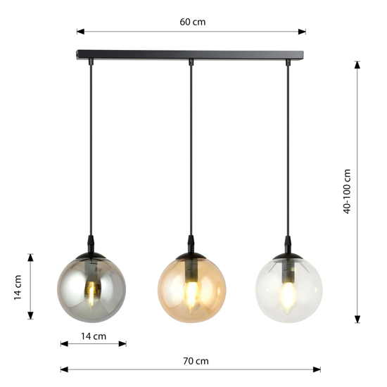 Lampadario a sospensione per cucina 3 luci sfere vetro multicolor