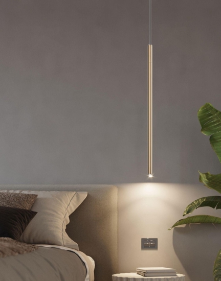 Lampada a sospensione stanza da letto cilindro lungo 100cm oro