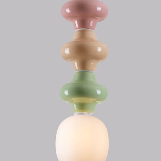 Lampadario di ceramica rosa giallo verde per cucina moderna