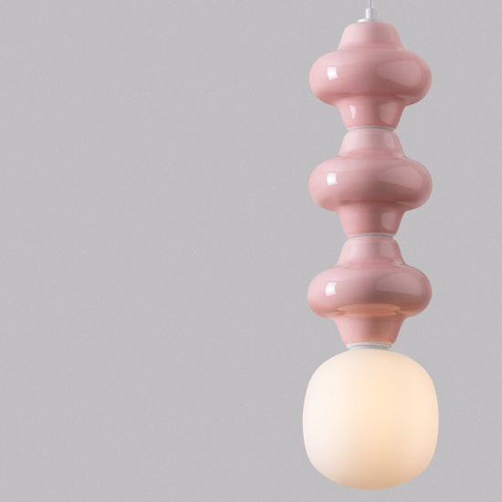 Lampadario sospensione di ceramica rosa pastello moderna