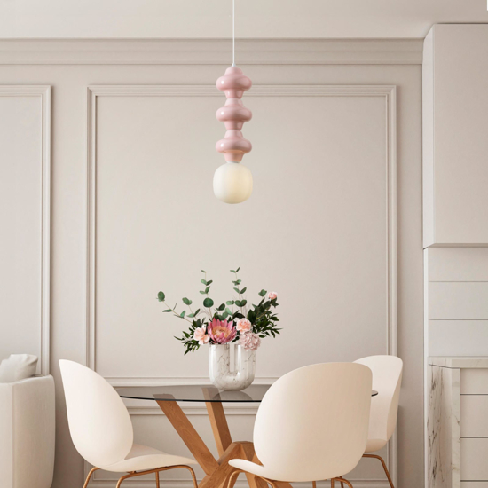 Lampadario sospensione di ceramica rosa pastello moderna