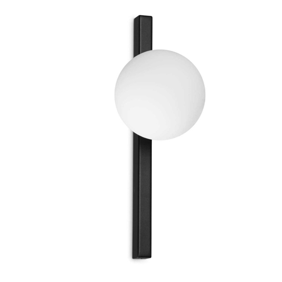 Ideal lux binomio ap1 applique elegante nera sfera vetro bianco