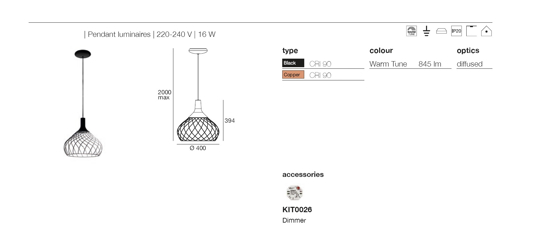 Stilnovo mongolfier lampadrio rame lampada design moderno