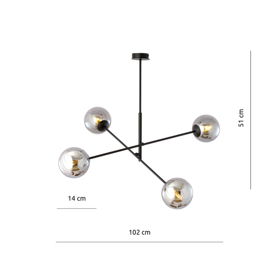 Lampadario sospeso nero per soggiorno moderno sfere di vetro