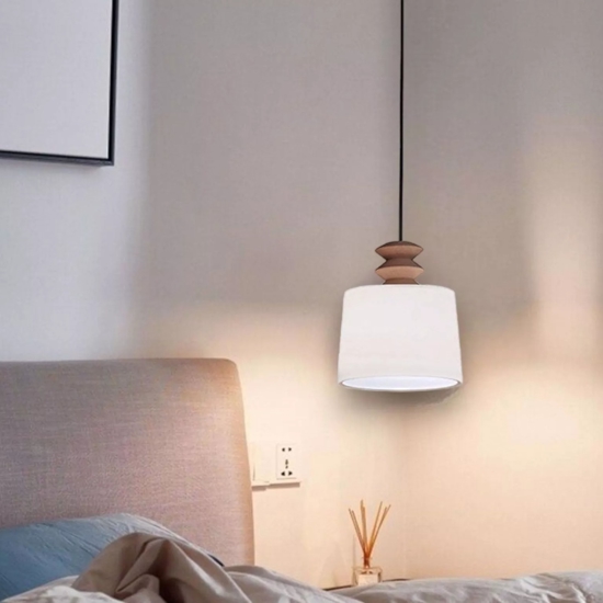 Lampadario a sospensione per comodini camera da letto vetro bianco legno fp