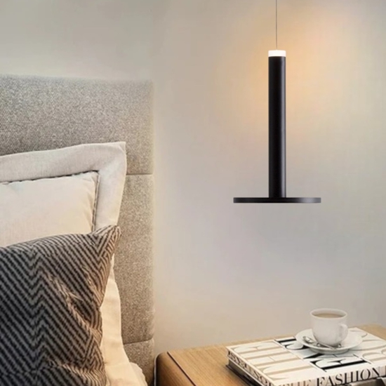 Lampadario led nero per comodino stanza da letto moderna