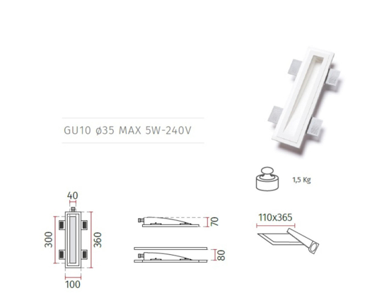 Lampada di gesso cristaly da incasso parete bianco verticale