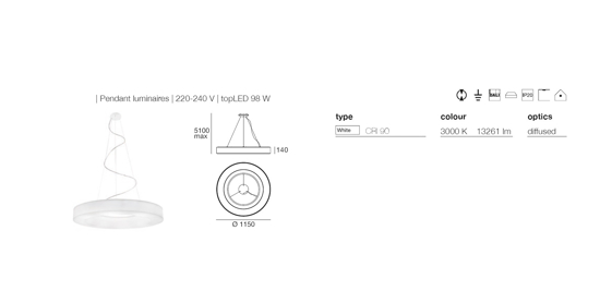 Saturn stilnovo grande lampadario moderno led 3000k 115cm dimmerabile