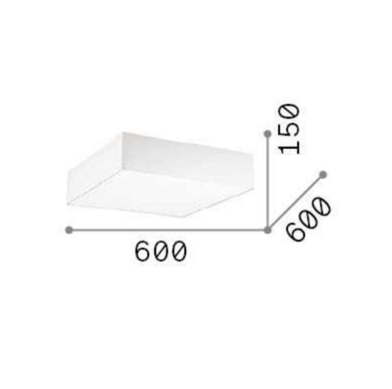 Ideal lux ritz pl4 d60 grande plafoniera quadrata per camera da letto 60cm tessuto bianco