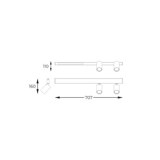 Plafoniera a binario con due faretti orientabili led 3000k