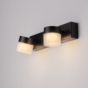 Applique 2 luci orientabili nera per specchio da bagno