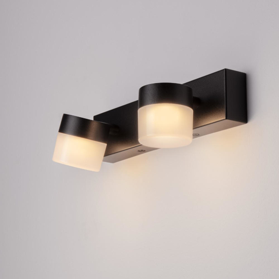 Applique 2 luci orientabili nera per specchio da bagno