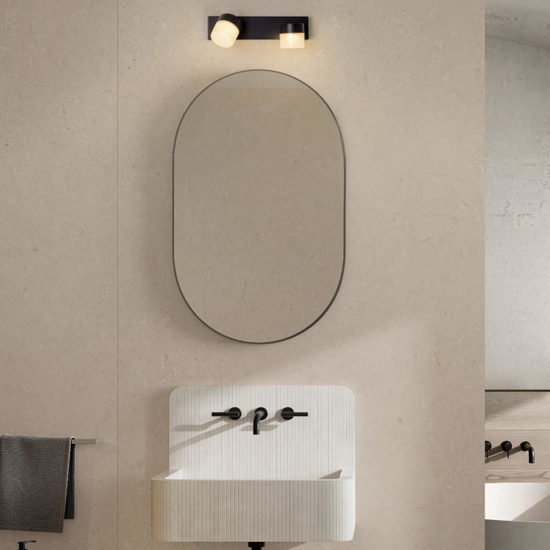 Applique 2 luci orientabili nera per specchio da bagno