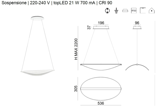 Lampadario moderno led 21w 3000k per salotto stilnovo diphy