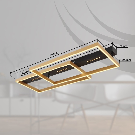 Plafoniera moderna nero oro rettangolare led 54w 3000k