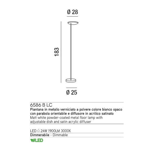 Piantana nera led 24w 3000k dimmerabile orientabile ophelia perenz illuminazione