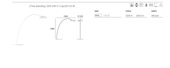 Mr magoo stilnovo lampada arco led 23w 3000k dimmerabile moderna