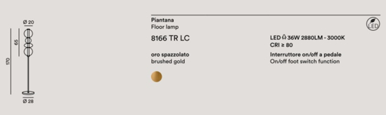 Piantana led bubbles perenz oro per salotto contemporaneo 36w 3000k