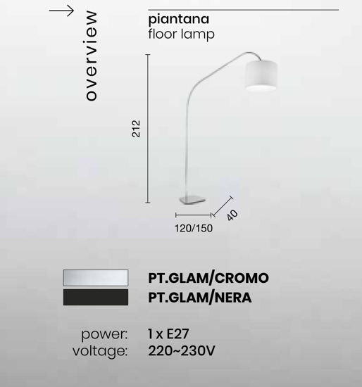 Lampada ad arco glam nera ondaluce con paralume