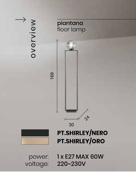 Piantana shirley nera ondaluce design minimale sfera vetro