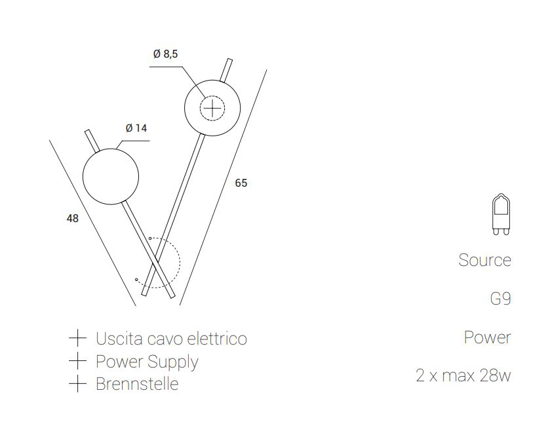 Miloox mikado applique da interno nero vetri orientabili