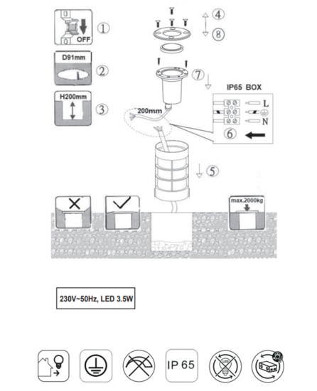 Segnapasso da esterno incasso pavimento led 3,5w 3000k antracite rotondo