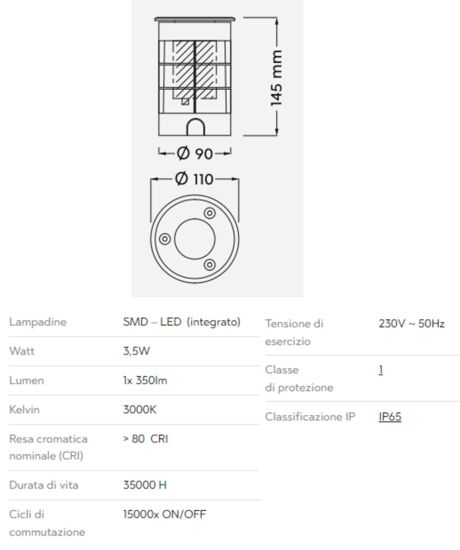 Segnapasso da esterno incasso pavimento led 3,5w 3000k antracite rotondo