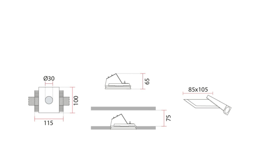 Segnapasso led 2w 3000k faretto da incasso a scomparsa scala gesso cristaly