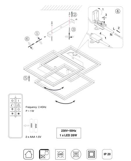 Plafoniera a led 28w moderna nickel dimmerabile con telecomando