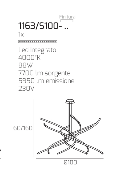 Lampadario moderno per soggiorno led 88w 4000k toplight tornado