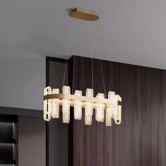 Lampadario design led a sospensione oro per soggiorno contemporaneo