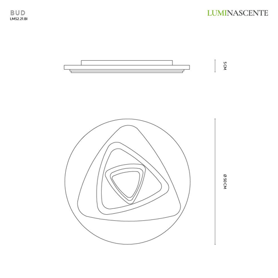 Plafoniera vivida bud 50cm design moderna bianca led 46w 3000k 4000k