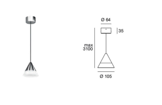 Lampada a sospensione led 6w 3000k cromo design cono