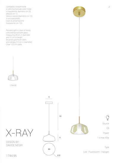 Lampada da comodino per camera da letto in vetro miele miloox xray