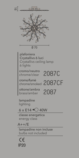 Affralux crystallivs plafoniera oro cristalli ambra