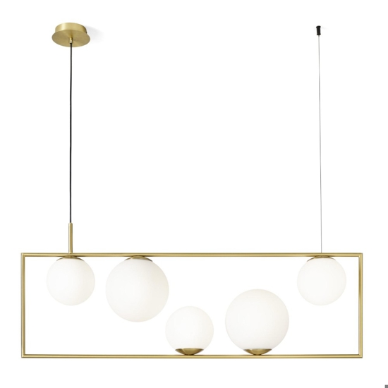 Lampadario 5 luci moderno oro sfere vetro bianco miloox buble