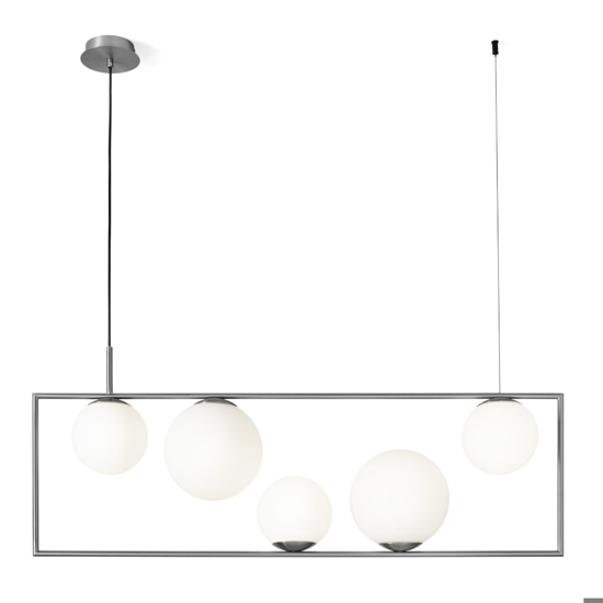 Lampadario moderno 5 sfere vetro bianco per soggiorno miloox buble