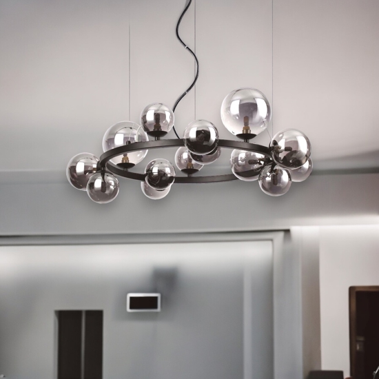 Perlage sp14 ideal lux lampadario design nero per soggiorno moderno