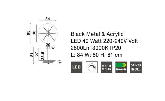 Lampadario led 3000k nero per soggiorno moderno