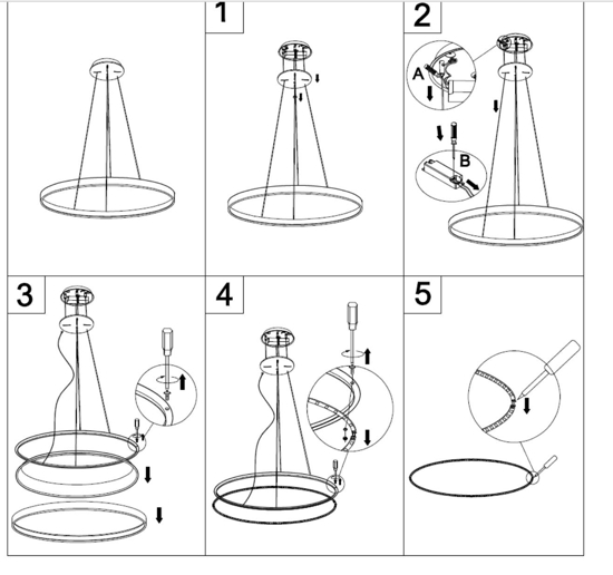 Lampadario moderno anello nero 80 cm led 50w 3000k 4000k vivida lifering-o