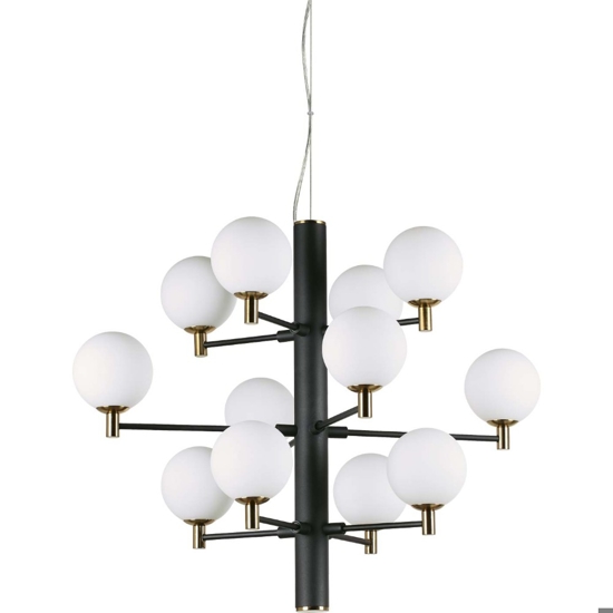 Copernico sp12 ideal lux lampadario design led sfere vetro nero