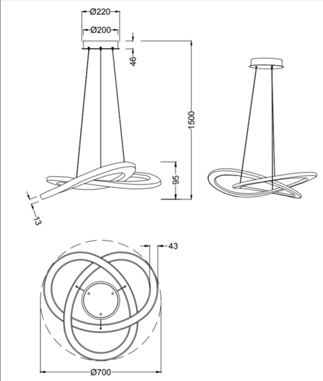 Lampadario antracite led 52w 3000k dimmerabile per soggiorno moderno