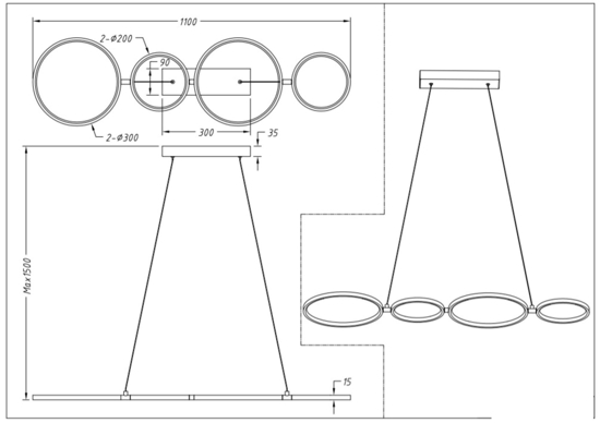 Lampadario moderno nero per soggiorno led 37w 3000k dimmerabile