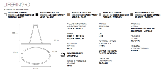 Lampadario rotondo sabbia moderno vivida lifering-o led 80w 3000k 4000k dimmerabile