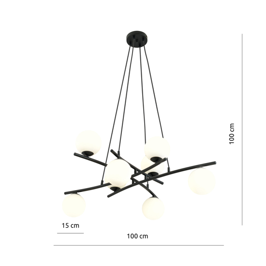 Lampadario design per soggiorno nero sfere vetro bianco