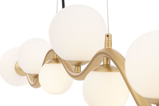 Lampadario moderno oro per soggiorno sfere vetro bianco stile