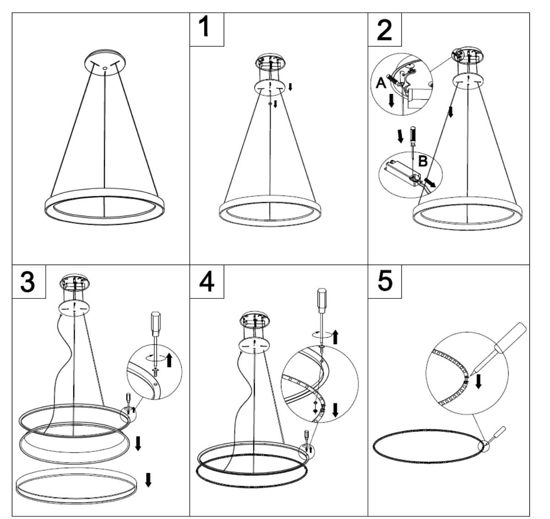 Lampadario moderno led 80w 3000k 4000k dimmerabile vivida lifering titanio