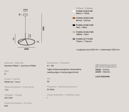 Lampadario moderno meridiana bronzo led 51w 3000k 4000k dimmerabile vivida