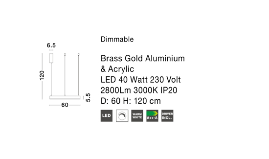 Lampadario cerchio oro anello led 40w 3000k dimmerabile